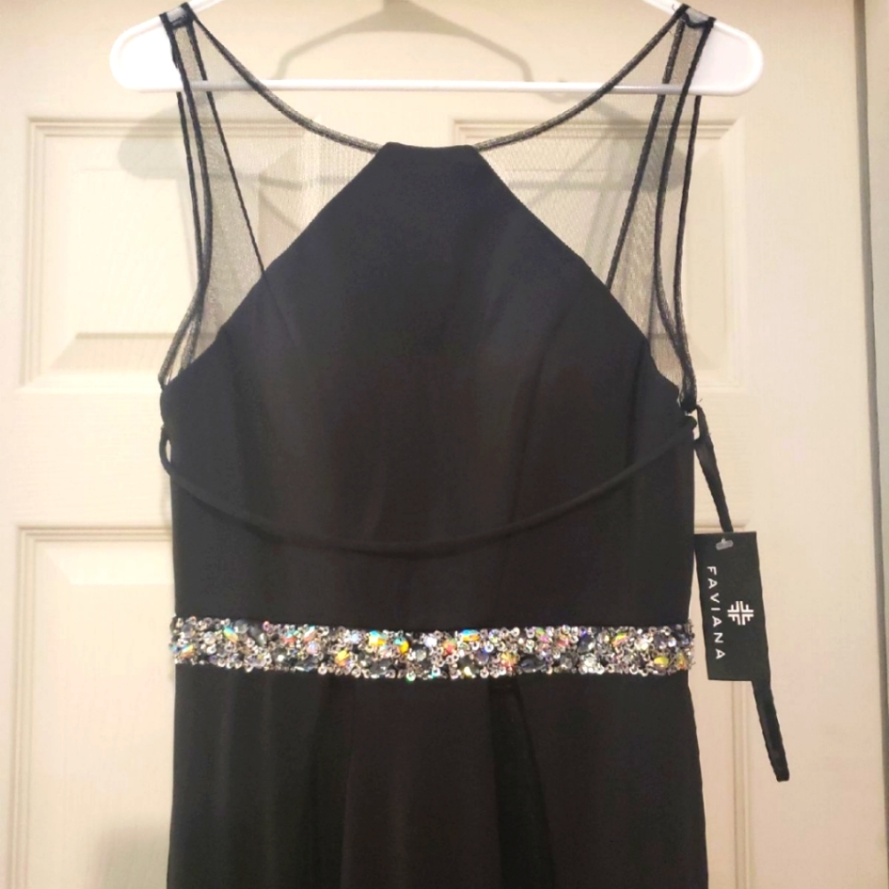 Faviana Black Couture Long Sleeveless Dress Size 6 NWT